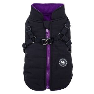 NWT Norbi Fleece Winter Dog Jacket Size Small Black‎ Purple Harness Full Zipper